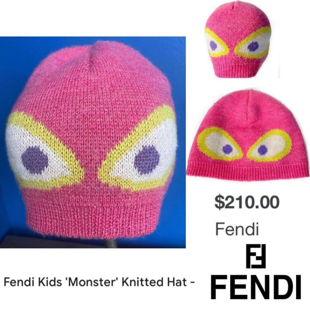 Fendi Pink Kids Monster Eye Beanie Hat 6-12months